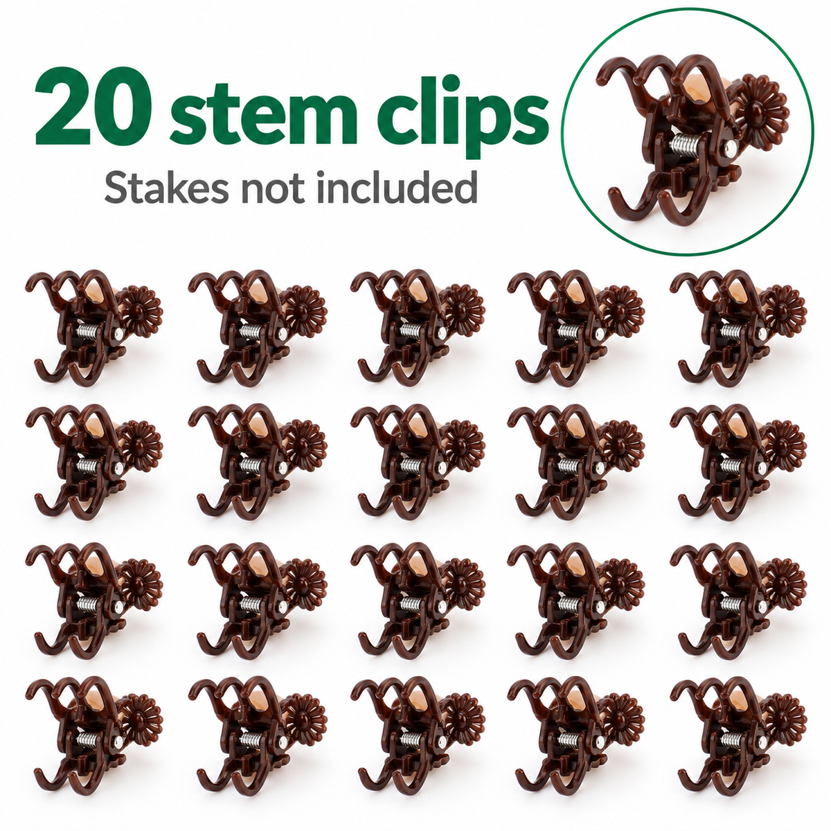 Brown Orchid Stem Clips, Set of 20 — specification diagram