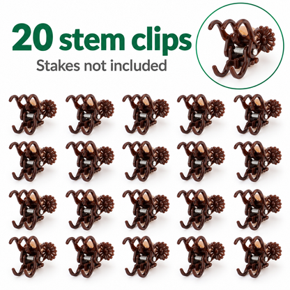 Brown Orchid Stem Clips, Set of 20 — specification diagram