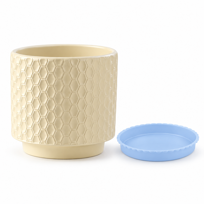 Cream Honeycomb Planter with Saucer — product on white