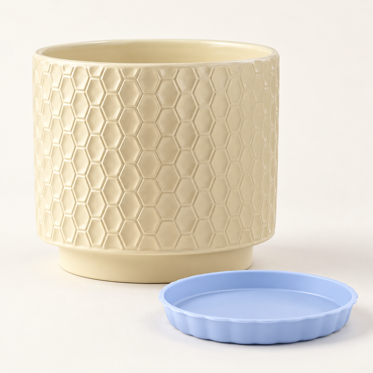 Cream Honeycomb Planter with Saucer — product detail