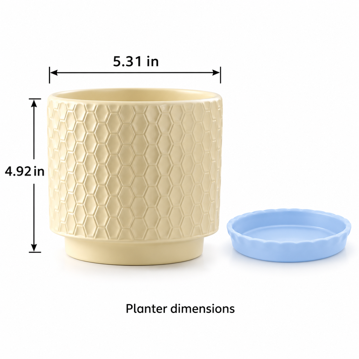 Cream Honeycomb Planter with Saucer — specification diagram