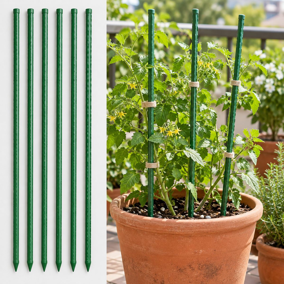 Green Coated Plant Stakes, Set of 6 — in use