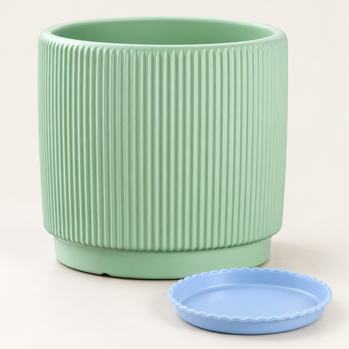 Mint Ribbed Planter with Saucer — product detail